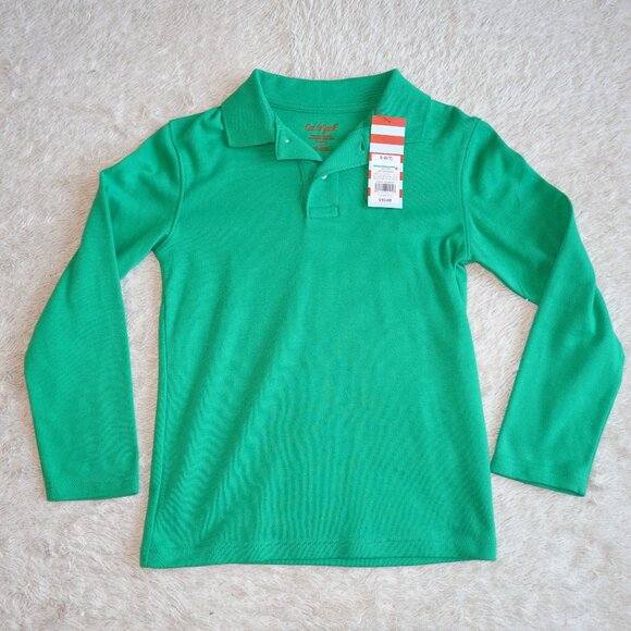 Boys Size Small 6/7 Cat & Jack Green School Uniform Long Sleeve Polo, NWT - Picture 1 of 3
